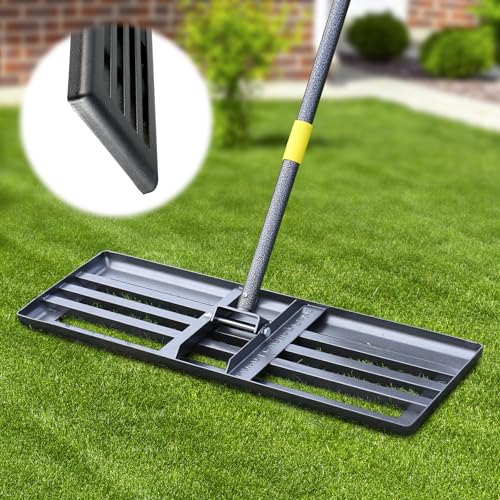 Lawn Leveling Rake,30x10 Inch Ground Plate,72 Inch Adjustable Long Handle Yard Level Tool with Curved Edge,Heavy Duty Large Landscaping Lawn Leveler for Grass, Golf Field, Soil Sand Dirt Spreader - size: 30"x10", 80"