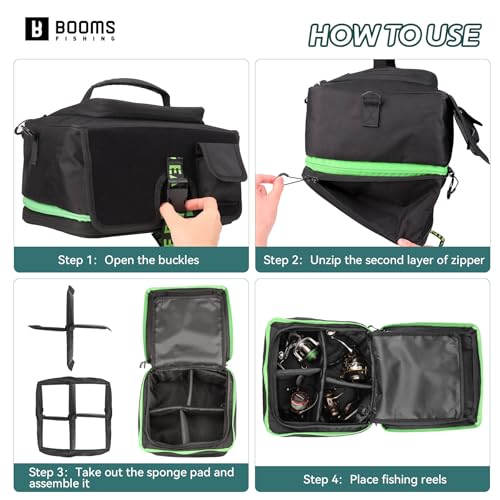 Booms Fishing Expandable Reel Bag - Double Layer Hidden Storage Case for 8 Reels - Protective Compartment, DIY Space for Tackle and Equipment - RC4 Cover