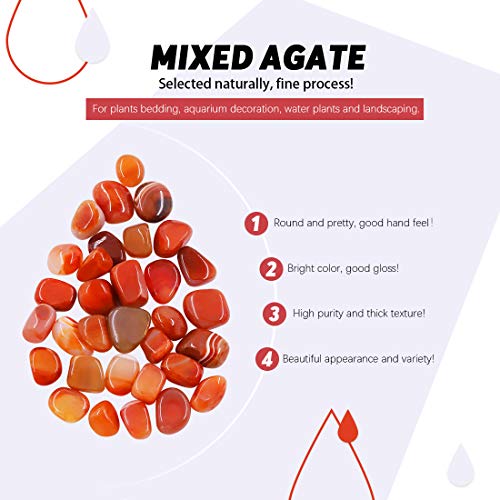 Hilitchi Reddish Brown Agate Stone Tumbled Stones for Plants Cacti & Succulents Bedding, Vase Filler, Landscape Bottom Decoration (About 1lb(455g)/Bag) - color: Red Agate, size: 17-25mm (0.67"- 0.98")