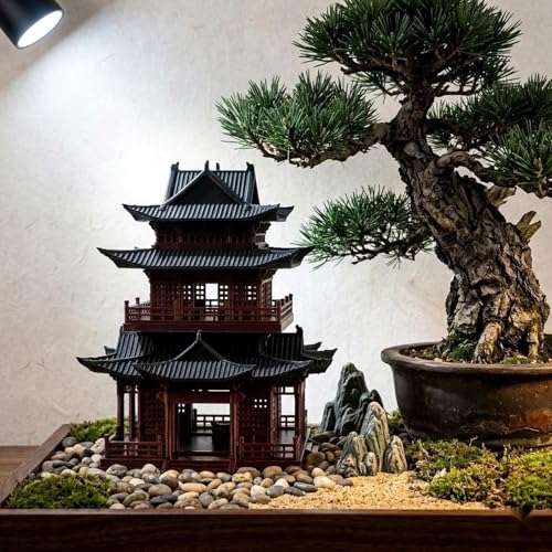 LOGOFUN Mini Pagoda Statue Plastic Miniature Pavilion Figurine Desktop Ornament for Zen Garden Home Aquarium Dollhouse Decoration