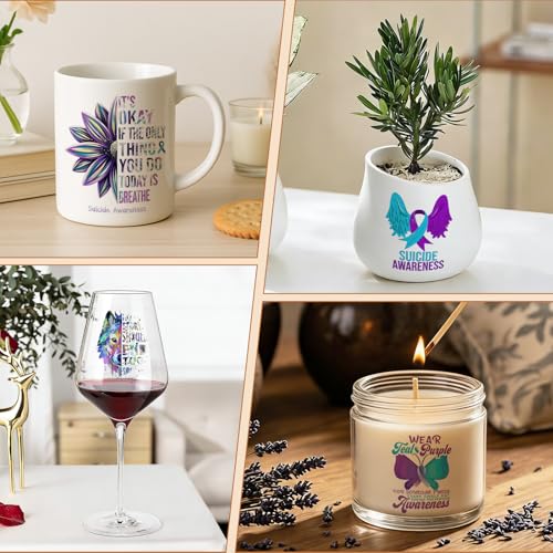 UV DTF Cup Wraps, 4 Sheets Suicidal Prevention Ribbon 16oz Glass Cups, Clear Transfer Stickers for Tumblers and Bottles, Assorted Pattern Set - style: Suicidal Prevention Ribbon