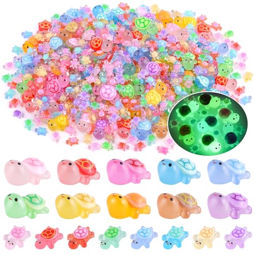TINKRSTUFF 160PCS Mini Resin Animals Colorful Tiny Turtles Glow in Dark, Miniature Figures to Hide, Little Animal Small Figurines for Desk Garden Landscape Aquarium Ornaments Crafts & Decor - color: Mini+small Turtle-160pcs