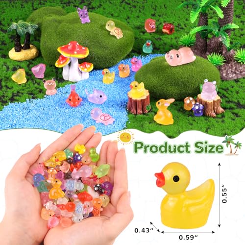 110PCS Mini Resin Animals Tiny Cute Figurines Glow in Dark, Miniature Figures to Hide, Little Animal Small Accessories for Topper Desk Garden Dollhouse Landscape Aquarium Ornaments Crafts & Decor - color: Luminous Animals A-110pcs