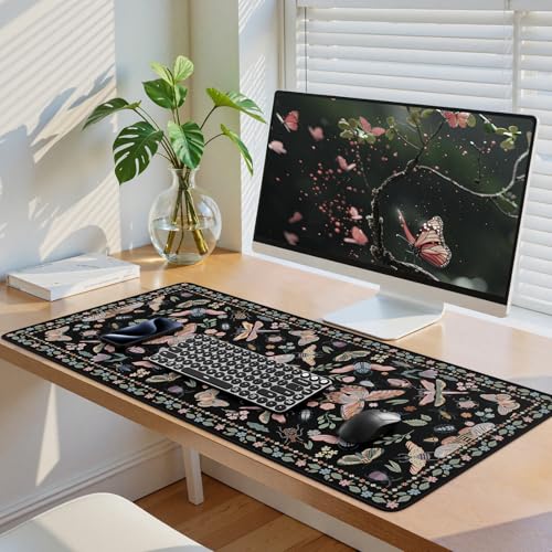 iCasso Black Large Mouse Pad, Desk Matt for Desktop, XXL Desk Mat for Keyboard and Mouse, Anti-Slip Big Mousepad Computer Mat with Stitched Edges(Insects) - color: Insect-black