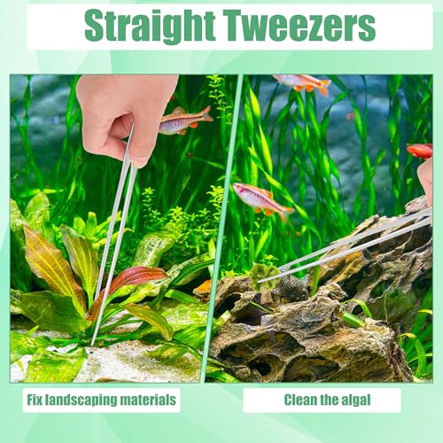 Aquarium Aquascape Tools Kit, 4 in 1 Anti-Rust Aquatic Plant Aquascaping Tool Stainless Steel Black Tweezers Scissors Spatula for Aquarium Tank Clean Fish Tank Aquascape Accessories Set - color: Silver