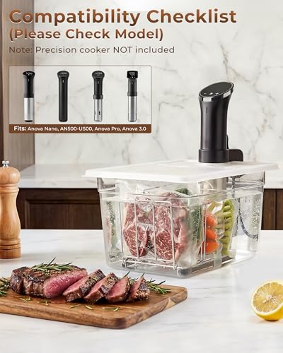 EVERIE 12 Quart Sous Vide Container with Collapsible Hinged Lid + Wobble-Free Stainless Steel Rack Divider— NSF Approved Container, BPA-Free Lid, Compatible with Anova and Instant Pot - color: Container with lid and rack