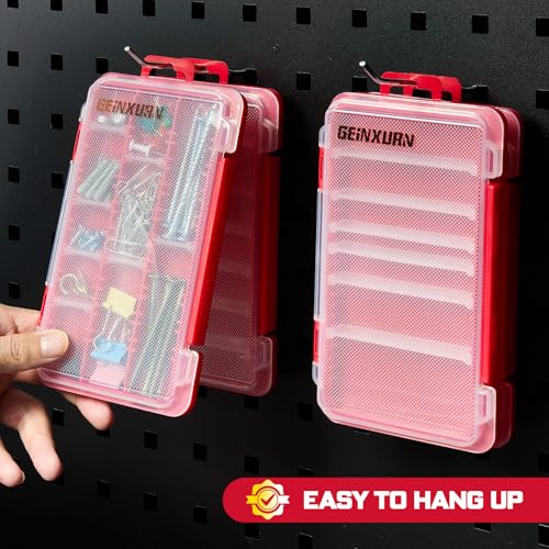 Geinxurn Small Flat Storage Parts Organizer, 4Pcs Red Portable Transparent Plastic Small Parts Tools Box with Removable Dividers, Screwdriver Bit Cases Storage(4 Pieces) - style: Flat-4pcs