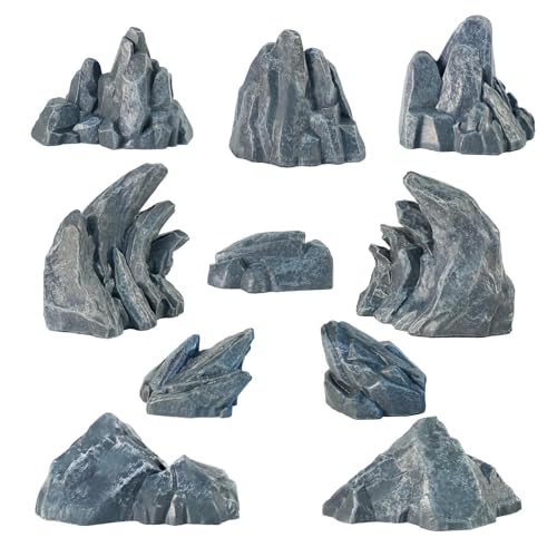 Warmtree 10 Pcs Simulation Rockery Diorama Rocks Stone for Diorama Supplies Miniature Terrain Fairy Garden Zen Garden Accessories Terrarium Decor Tank Aquarium Decoration (Grey) - color: Gray
