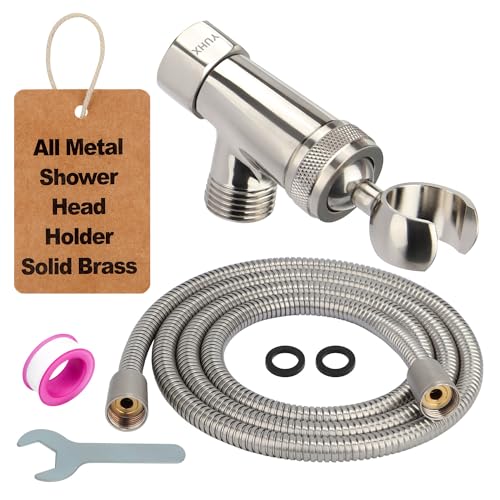 Shower Head Holder All Metal and Extra Long Stainless Steel 6 ft. Hose,Adjustable Shower Arm Bracket for Handheld ,Brass Hand held Showerhead Mount C-Style Brushed Nickel - style: C-Style Brushed