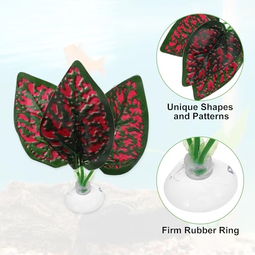 Betta Fish Leaf, Natural Habitat Simulation for Betta Spawnings Grounds, Betta Spawnings Leaves, Resting Bed, Three Leaves, Red Deep Green