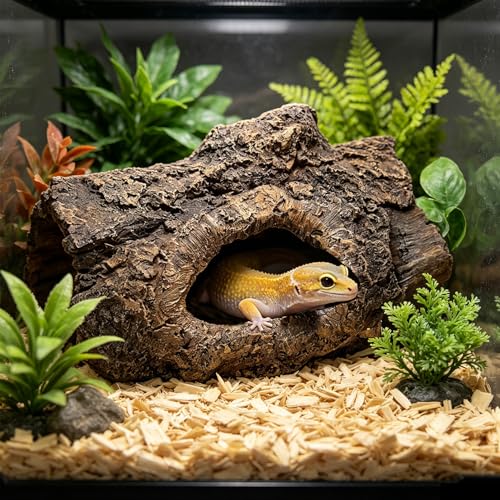 Aquarium Decoration Cave Resin Hollow Tree Trunk Log Terrarium Ornament Fish Tank Hideout for Betta Cichlid Shrimp Small Reptile Gecko