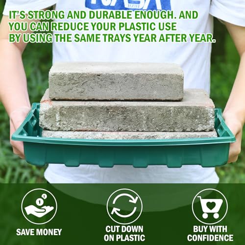 YoleShy 10 Pack Seed Starter Tray Reusable Plastic Plant Seedling Starter Trays Thickened Sturdy Durable for Germination Growing Microgreens Planting Propagation, Without Drain Holes, 14.5"x9", Green - size: 10 Pack - Green
