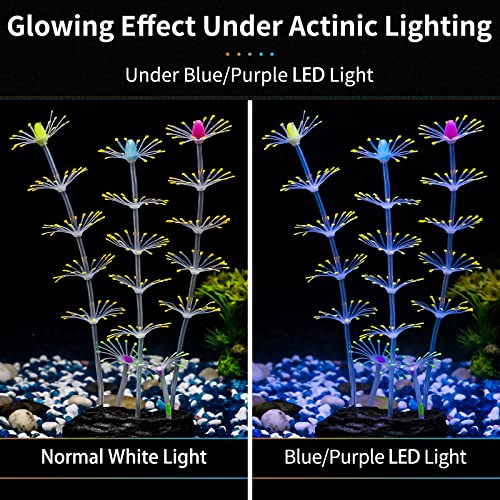 Uniclife Aquarium Imitative Rainbow Sea Urchin Ball/Coral Plant/Strip Coral Plant Decoration Artificial Silicone Ornament with Glowing Effect for Fish Tank