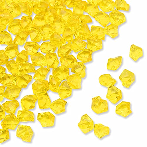 PMLAND Clear Fake Ice Rocks – 550 Pcs Large Yellow Acrylic Gems Crushed Plastic Diamonds, 3 Lbs / 2.25 Quarts Bulk Vase Filler for Centerpieces Wedding Theme Décor Aquarium Table Scatter - color: Yellow