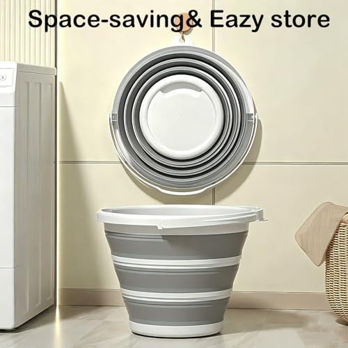 Collapsible Bucket with Handle 10L (2.6Gal), BPA Free Foldable Round Plastic Water Bucket, Portable Space Saving Tub for Car Washing Gardening Camping Fishing Home Cleaning (Grey, 10L) - color: Gray, size: 10L