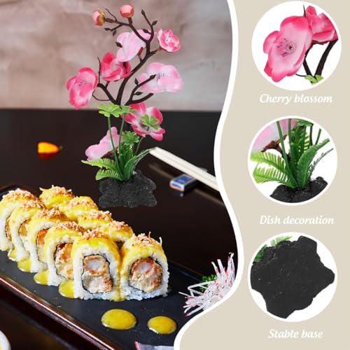 Luxshiny Artificial Cherry Blossom Trees with Base Artificial Fish Tank Plants with Rock Sushi Plate Japanese Restaurant Decor