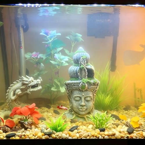 Aquarium Buddha Head Statue Decor Betta Resin Hideout Cave Fish Tank Accessories Sleep Rest Conceal Breed for Fish Shrimp Reptile Amphibian (1 PCS) - style: Buddha head