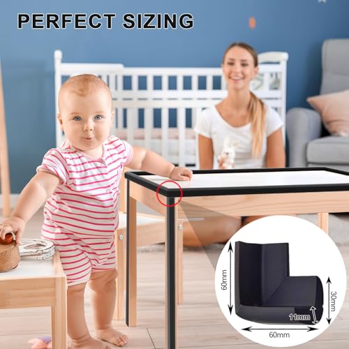 8 Pack Large Table Corner Protector for Kids, Baby Proofing Soft Rubber Foam Cushion Corner Covers, Heavy-Duty Corner Bumper Guards for Furniture Stair Cabinet Fireplace - Pre-Taped, Black - color: Black