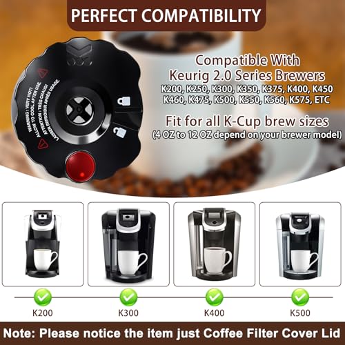 Podoy 119367 Reusable Coffee Filter Cover Lid Compatible with Keurig My K-Cup 2.0 Series K200 K250 K300 K350 K400 K450 K460 K475 K500 K550 K560 K575 Brewers (3 Pack)