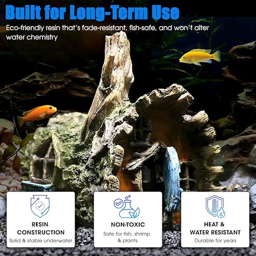 Aquarium Resin Decorations, Tree House Ornament-Tire Scene, Aquarium Decor for Glofish, Betta Accessories, Turtle Hideouts, Aquarium Plants, Ornaments & Fish Tank Accessories (Tree house) - color: Tree House