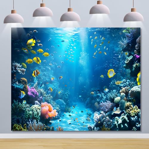 Under The Sea Backdrop 10x8ft Underwater World Ocean Seabed Photo Background Mermaid Backdrop for Girls Birthday Party Tropical Fish Coral Deep Sea Background Undersea Party Banner Decorations
