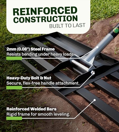 Gardease Lawn Leveling Rake 30 Inch x 10 Inch – Heavy Duty Lawn Leveler & Yard Leveling Rake – Steel Lawn Level Rake & Leveling Tool for Soil, Sand & Top Dressing