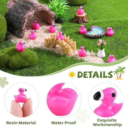 200PCS Mini Resin Animals Cute Rose Pink Tiny Flamingo Ducks, Miniature Figures to Hide, Small Animal Accessories Bulk for Topper Garden Dollhouse Landscape Aquarium Ornaments DIY Crafts & Decor - color: Mini Flamingos-200pcs