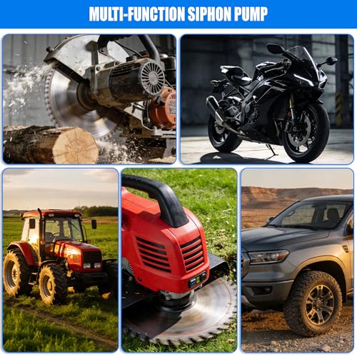 Fuel Transfer Pump, Gas Siphon Pump for Gasoline, Manual Hand Gasoline Transfer Pump for Fuel, Oil, Diesel, Water, Liquid, Fluid with 10 Ft PVC Siphon Hose, Brass, Pinch Clips and Gloves（15mm）