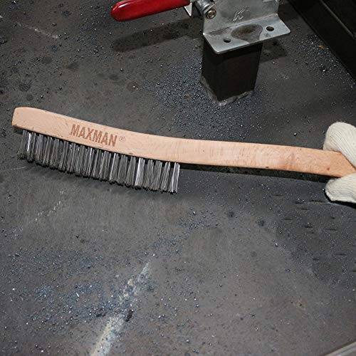 MAXMAN Wire Brush, Heavy Duty Stainless Steel Wire Brushes for Cleaning Rust, Grill Brush, Steel Brush for Paint Removal, Welding, Stiff Bristle Metal Brush with 14" Long Beech Handle, Large - style: 1 Stainless Steel Brush