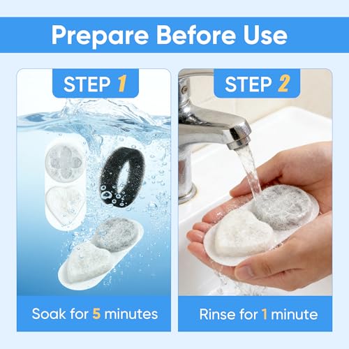 Upgrade Cat Water Filter Replacement Compatible with APAUK 108oz/3.2L Cat Fountain, Individually Packaged,Triple Filtration Carbon Filters for Pet Fountain, Includes 8 Filters and 8 Sponges