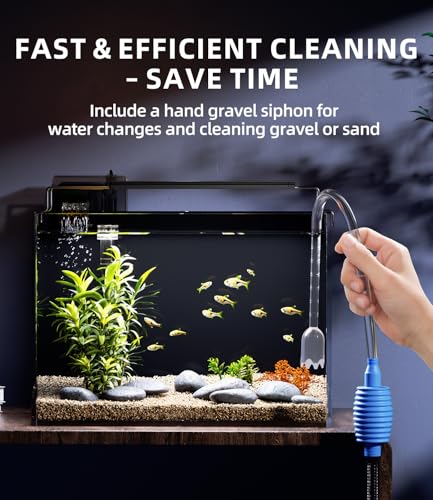 5 Gallon Fish Tank Aquarium Kit with Filter, LED Light with Timer, Siphon Vacuum Cleaner, Lid, Self-Cleaning Glass Rimless Betta Tank - size: 5 Gallon without Heater