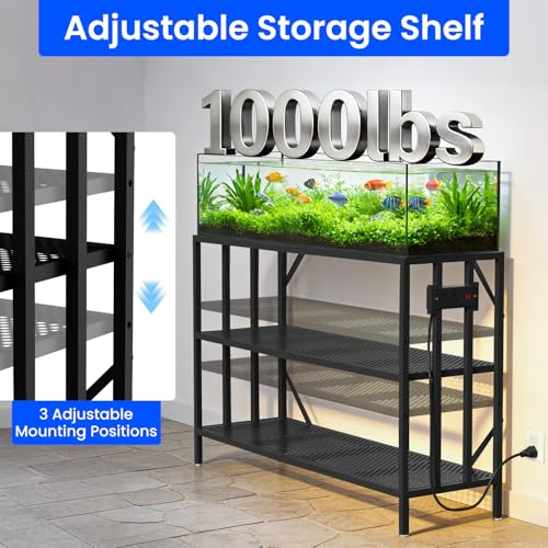 55-75 Gallon Aquarium Stand with Built-in Power Outlet, Heavy Duty 3 Tier Fish Tank Stand with Adjustable Storage Shelf, Metal Frame Holds 1000 LBS, Stable Anti-Slip Design (75-55 Gallon with Power Outlets)