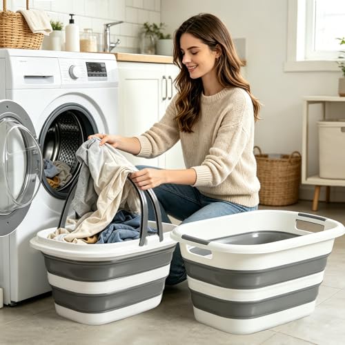 40L(10.5Gallon) Large Collapsible Bucket, Extra Large Foldable Water Tub with Handle, Heavy Duty Portable Storage Basin for Household Cleaning, Laundry, Gardening, Car Washing & Outdoor Camping - size: Large