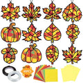 Renbuzhu 40PCS Fall Crafts Bulk: Leaves Pumpkins Paper Suncatchers DIY Kit for Autumn Thanksgiving Activities Decorations, Window Stained Glass Effect Art Supplies(Black Frame) - style: fall