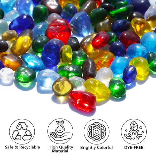 QYGL Sea Glass Stones - Colorful Clear Glass Pebbles Gemstones - Perfect for Aquarium Rocks, Fish Tank Gravel, Vase Fillers, DIY Crafts, and Home Decor (0.9LB/14oz) - color: Colorful