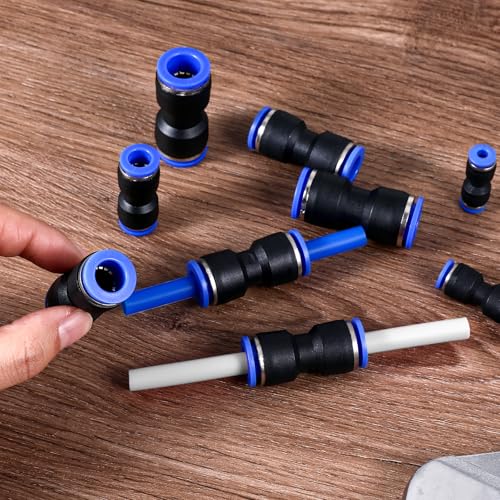 100 Pcs Quick Connect Air Hose Fittings, 5 Sizes Air Line Push to Connect Fittings Kit Quick Release Pneumatic Connectors Plastic Straight Tube Connector (2 Way, 4 6 8 10 12 mm)