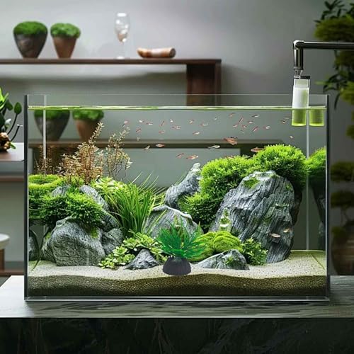 6PCS 1 Inches Tall Seaweed Grass Artificial Aquarium Plants, Plastic Fish Tank Decorations for Freshwater and Saltwater Tanks(Green Orange Pink) - color: Green Orange Pink, size: 1 Inches