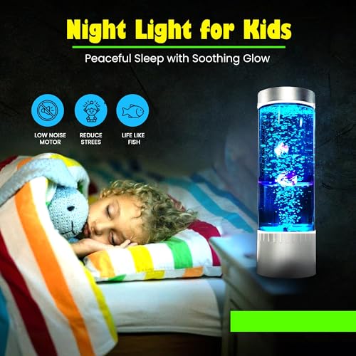Brewish Bubble Fish Lamp | Desktop Sensory LED Bubble Lamps | 7 Color Changing Fake Aquarium Night Light | Artificial Fish Tank with Moving Fishes | Home Decor, Gift for Kids, Adults, ADHD & Autism