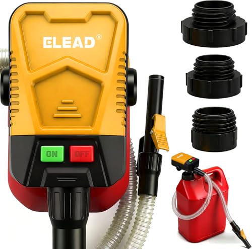 Battery-Powered Fuel Transfer Pump - 3.2 GPM No Spill Portable Gas Can siphon Pump with 3 Adapters, Extra Long Hose, Yellow Fuel Pump for Oil, Diesel, Gasoline (Batteries Not Included) - size: New Version (Yellow)