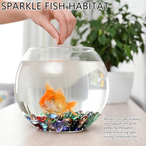 0.5LB Flat Glass Pebbles for Vase, Glass Gem Stones for Aquarium, Decorative Glass Rocks for Vase Filler Fish Tank Planter Crafts Birdbath and Valentines Day Decor - color: Mixed Color, size: 0.5LB