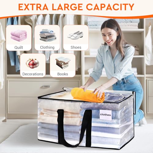 HomeHacks Clear Moving Bags Heavy Duty 8 Pack, Storage Bags with Zipper, Extra Thick Handles & Waterproof Packing Boxes for Moving, Camping, Home Organization 125L/33Gal (28.7"x16.5"x16.1") - size: 125L
