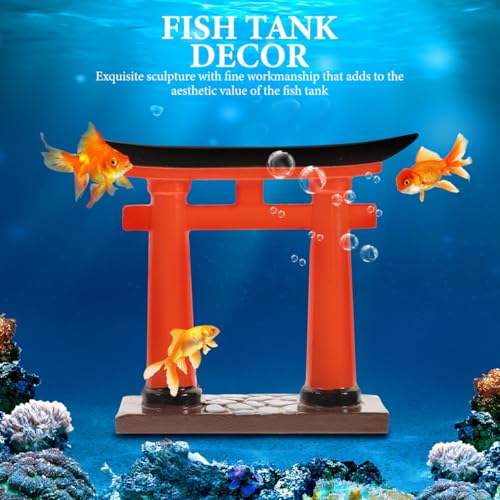 Amosfun Mini Torii Gate Aquarium Ornament Japanese Style Fish Tank Decor Zen Garden Micro Landscape Prop 3.54X0.78X3.14 Inch Lightweight Durable