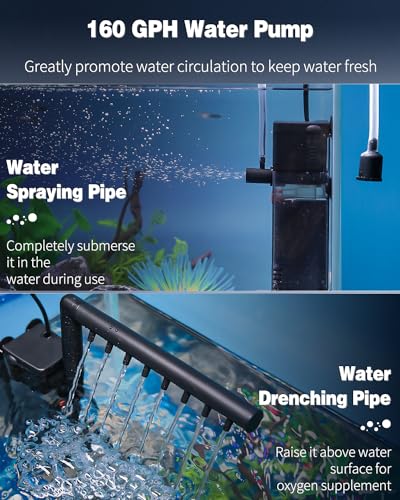 Pawfly Internal Aquarium Filter with 160 GPH Water Pump Quiet Submersible Bio Sponge Foam Filter for 30 to 60 Gallon Fish Tanks Multifunctional Filter for Filtration Circulation and Oxygenation - size: 30-60 Gal