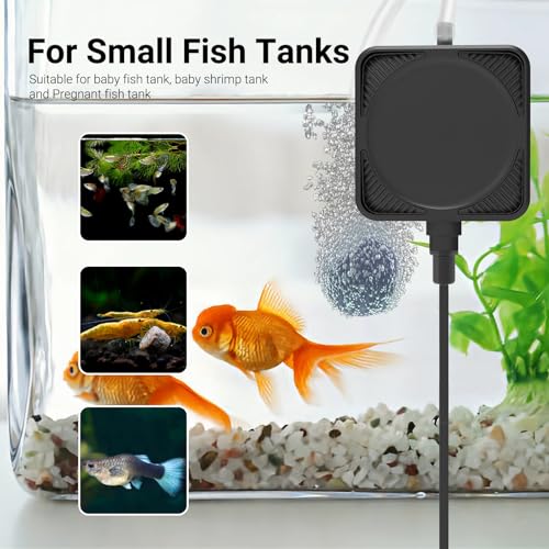 Mini Air Pump for Aquarium, Quiet Air Bubbler with Air Stone Air Tubing Clip, Oxygen Aerator for 1-15 Gallon Fish Tank, 1.3 Watt, 450 ML/min - color: black2
