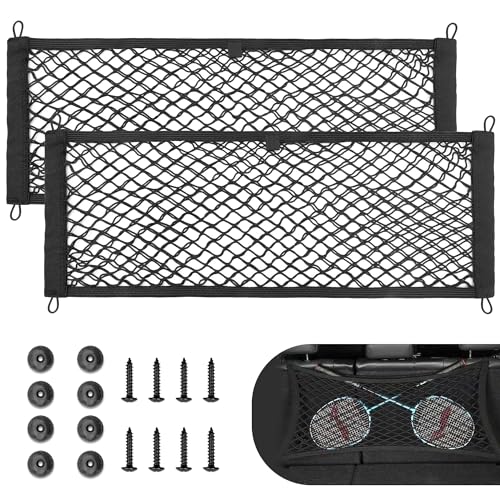 RED WOLF 2 Pcs Universal Cargo Net Pocket Elastic Mesh Netting Car Mesh Pouch for Trunk RV Boats Home Cargo Storage Mesh with Screws and Hooks (25.6'' x 9.8'') - size: 25.6'' x 9.8''