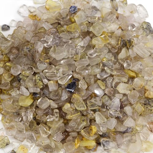 Cherry Tree Collection 1/2 Pound Polished Tumbled Gemstone Chips, Pebbles, Crystal Chips Bulk for Jewelry Making, Healing, Plants, Succulents, Aquariums, Decoration, Chakra (Gold Rutilated Quartz) - color: Gold Rutilated Quartz