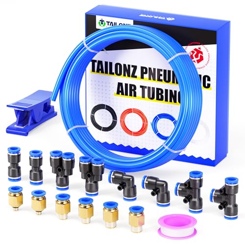 TAILONZ PNEUMATIC Blue 4mm or 5/32 inch OD 2.5mm ID Polyurethane PU Air Hose Pipe Tube Kit 10 Meter 32.8ft - color: Blue, size: 4mm OD/32.8ft/10m