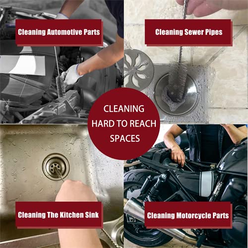 16 Inch Extra Long Pipe Cleaning Brush Set Stainless Steel Bristles, Stainless Steel Pipe Brush Steel Bottle Brush 8 Piece Variety Pack for Auto Parts, Bottles,Tubes, Etc.
