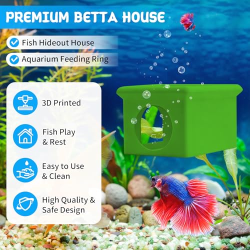 Floating Betta Fish Hammock Cave House for Aquarium, 3D Printed Betta Shrimp Feeder & Hideout Cave Toys, Small Aquarium Feeding Ring Decor, Turtle Fish Tank Decorations Accessories -Green - color: Grass Green