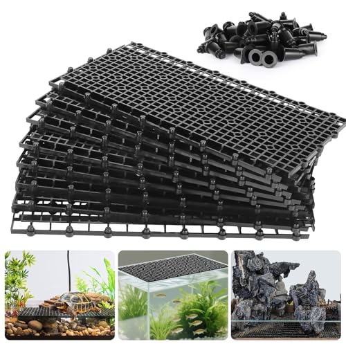 12pcs Aquarium Fish Tank Divider Filter Bottom with Bracket, Plastic Egg Crate Grid (11.6X5.7inch) for Fish Tank Separation, Bottom Filtration & DIY Aquascaping (Black, 72 Brackets) - color: Black, size: 12pcs